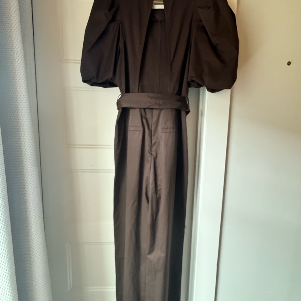 Anthropology En Saison Chocolate Short Puff Sleeve, backless Jumpsuit - Picture 2 of 8